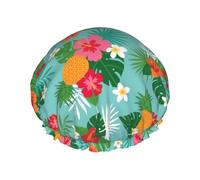 Reusable Shower Cap For Women Flower Pine Pattern Bath Cap Double Layer Waterproof Shower Hair Protector Adjustable Elastic Band Shower Hat For Home Spa Salon Bathing Caps