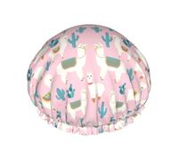 Reusable Shower Cap For Women Lovely Alpaca Cactus Bath Cap Double Layer Waterproof Shower Hair Protector Adjustable Elastic Band Shower Hat For Home Spa Salon Bathing Caps