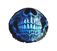 Reusable Shower Cap for Women Men Large Waterproof Shower Bonnet Washable Bath Cap 3D Print Blue skull Hair Hat Elastic Band Double Layered Shower Hat for Long Hair, Braids