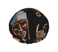 Reusable Shower Cap for Women Men Large Waterproof Shower Bonnet Washable Bath Cap African Ritual Ethnic Tribal Hair Hat Elastic Band Double Layered Shower Hat for Long Hair, Braids
