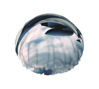 Reusable Shower Cap for Women Men Large Waterproof Shower Bonnet Washable Bath Cap Aircraft Fighter Jets Hair Hat Elastic Band Double Layered Shower Hat for Long Hair, Braids