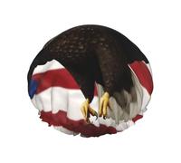 Reusable Shower Cap for Women Men Large Waterproof Shower Bonnet Washable Bath Cap American Flag Fly Eagle Hair Hat Elastic Band Double Layered Shower Hat for Long Hair, Braids