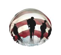 Reusable Shower Cap for Women Men Large Waterproof Shower Bonnet Washable Bath Cap American Flag Veterans Day Hair Hat Elastic Band Double Layered Shower Hat for Long Hair, Braids