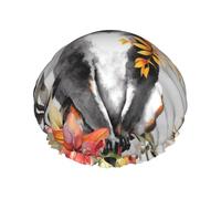 Reusable Shower Cap for Women Men Large Waterproof Shower Bonnet Washable Bath Cap Animals Lemur Flowers Pattern Hair Hat Elastic Band Double Layered Shower Hat for Long Hair, Braids