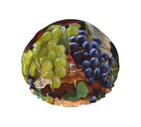 Reusable Shower Cap for Women Men Large Waterproof Shower Bonnet Washable Bath Cap Art Red Wine Galsses & Grapes Hair Hat Elastic Band Double Layered Shower Hat for Long Hair, Braids