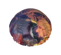 Reusable Shower Cap for Women Men Large Waterproof Shower Bonnet Washable Bath Cap Beauty Grand Canyon Hair Hat Elastic Band Double Layered Shower Hat for Long Hair, Braids