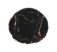 Reusable Shower Cap for Women Men Large Waterproof Shower Bonnet Washable Bath Cap Black Gold Marble Hair Hat Elastic Band Double Layered Shower Hat for Long Hair, Braids