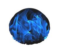 Reusable Shower Cap for Women Men Large Waterproof Shower Bonnet Washable Bath Cap Blue Flame Hair Hat Elastic Band Double Layered Shower Hat for Long Hair, Braids