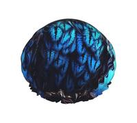 Reusable Shower Cap for Women Men Large Waterproof Shower Bonnet Washable Bath Cap Blue Owl Hair Hat Elastic Band Double Layered Shower Hat for Long Hair, Braids