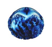 Reusable Shower Cap for Women Men Large Waterproof Shower Bonnet Washable Bath Cap Blue Owl Hair Hat Elastic Band Double Layered Shower Hat for Long Hair, Braids