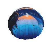 Reusable Shower Cap for Women Men Large Waterproof Shower Bonnet Washable Bath Cap Blue Sunset Hair Hat Elastic Band Double Layered Shower Hat for Long Hair, Braids