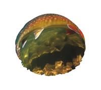 Reusable Shower Cap for Women Men Large Waterproof Shower Bonnet Washable Bath Cap Brook Trout Fly Fishing Hair Hat Elastic Band Double Layered Shower Hat for Long Hair, Braids