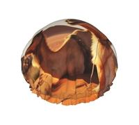 Reusable Shower Cap for Women Men Large Waterproof Shower Bonnet Washable Bath Cap Camels Rest Desert Hair Hat Elastic Band Double Layered Shower Hat for Long Hair, Braids