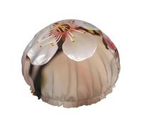 Reusable Shower Cap for Women Men Large Waterproof Shower Bonnet Washable Bath Cap Cherry Blossom Hair Hat Elastic Band Double Layered Shower Hat for Long Hair, Braids