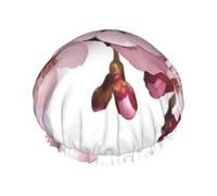 Reusable Shower Cap for Women Men Large Waterproof Shower Bonnet Washable Bath Cap Cherry Blossom Hair Hat Elastic Band Double Layered Shower Hat for Long Hair, Braids