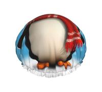 Reusable Shower Cap for Women Men Large Waterproof Shower Bonnet Washable Bath Cap Christmas Funny Penguins Hair Hat Elastic Band Double Layered Shower Hat for Long Hair, Braids