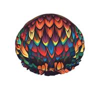 Reusable Shower Cap for Women Men Large Waterproof Shower Bonnet Washable Bath Cap Color owl pattern Hair Hat Elastic Band Double Layered Shower Hat for Long Hair, Braids