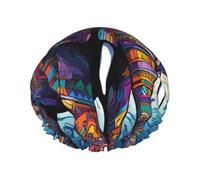 Reusable Shower Cap for Women Men Large Waterproof Shower Bonnet Washable Bath Cap Colorful Elephant Hair Hat Elastic Band Double Layered Shower Hat for Long Hair, Braids