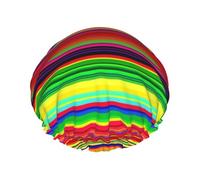 Reusable Shower Cap for Women Men Large Waterproof Shower Bonnet Washable Bath Cap Colorful Mexican Stripes Hair Hat Elastic Band Double Layered Shower Hat for Long Hair, Braids