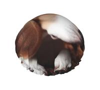 Reusable Shower Cap for Women Men Large Waterproof Shower Bonnet Washable Bath Cap Cute Beagle Hair Hat Elastic Band Double Layered Shower Hat for Long Hair, Braids
