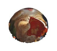 Reusable Shower Cap for Women Men Large Waterproof Shower Bonnet Washable Bath Cap Cute Cat Sing Christmas Carols Hair Hat Elastic Band Double Layered Shower Hat for Long Hair, Braids