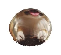 Reusable Shower Cap for Women Men Large Waterproof Shower Bonnet Washable Bath Cap Cute Corgi Hair Hat Elastic Band Double Layered Shower Hat for Long Hair, Braids