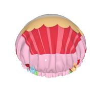 Reusable Shower Cap for Women Men Large Waterproof Shower Bonnet Washable Bath Cap cute cupcake Hair Hat Elastic Band Double Layered Shower Hat for Long Hair, Braids
