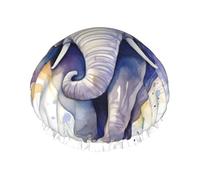 Reusable Shower Cap for Women Men Large Waterproof Shower Bonnet Washable Bath Cap Cute Elephant Watercolor Hair Hat Elastic Band Double Layered Shower Hat for Long Hair, Braids