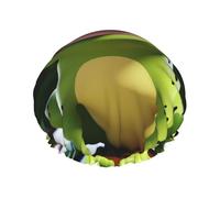 Reusable Shower Cap for Women Men Large Waterproof Shower Bonnet Washable Bath Cap cute frog Hair Hat Elastic Band Double Layered Shower Hat for Long Hair, Braids