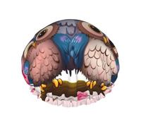 Reusable Shower Cap for Women Men Large Waterproof Shower Bonnet Washable Bath Cap Cute Owls Hair Hat Elastic Band Double Layered Shower Hat for Long Hair, Braids