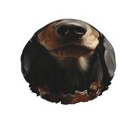 Reusable Shower Cap for Women Men Large Waterproof Shower Bonnet Washable Bath Cap Cute Pad Dachshund Hair Hat Elastic Band Double Layered Shower Hat for Long Hair, Braids
