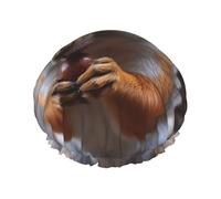 Reusable Shower Cap for Women Men Large Waterproof Shower Bonnet Washable Bath Cap Cute Squirrel Hair Hat Elastic Band Double Layered Shower Hat for Long Hair, Braids