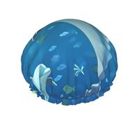 Reusable Shower Cap for Women Men Large Waterproof Shower Bonnet Washable Bath Cap Dolphin Hair Hat Elastic Band Double Layered Shower Hat for Long Hair, Braids