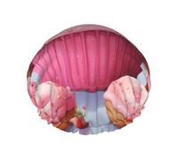 Reusable Shower Cap for Women Men Large Waterproof Shower Bonnet Washable Bath Cap Donut and Cupcake Hair Hat Elastic Band Double Layered Shower Hat for Long Hair, Braids