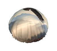 Reusable Shower Cap for Women Men Large Waterproof Shower Bonnet Washable Bath Cap eagle mountains Hair Hat Elastic Band Double Layered Shower Hat for Long Hair, Braids