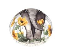 Reusable Shower Cap for Women Men Large Waterproof Shower Bonnet Washable Bath Cap Elephant and Sunflower Hair Hat Elastic Band Double Layered Shower Hat for Long Hair, Braids