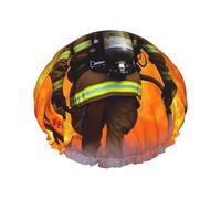 Reusable Shower Cap for Women Men Large Waterproof Shower Bonnet Washable Bath Cap Firefighter Fireman Flame Hair Hat Elastic Band Double Layered Shower Hat for Long Hair, Braids