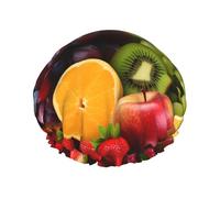 Reusable Shower Cap for Women Men Large Waterproof Shower Bonnet Washable Bath Cap Fruits Hair Hat Elastic Band Double Layered Shower Hat for Long Hair, Braids