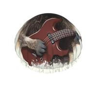 Reusable Shower Cap for Women Men Large Waterproof Shower Bonnet Washable Bath Cap Funny raccoon Hair Hat Elastic Band Double Layered Shower Hat for Long Hair, Braids