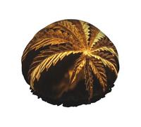 Reusable Shower Cap for Women Men Large Waterproof Shower Bonnet Washable Bath Cap Golden Cannabis Hair Hat Elastic Band Double Layered Shower Hat for Long Hair, Braids