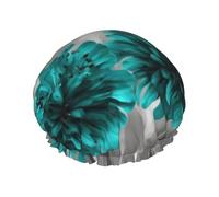 Reusable Shower Cap for Women Men Large Waterproof Shower Bonnet Washable Bath Cap Gray Teal Flower Butterfly Hair Hat Elastic Band Double Layered Shower Hat for Long Hair, Braids