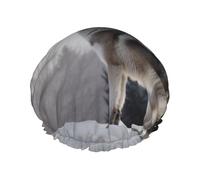 Reusable Shower Cap for Women Men Large Waterproof Shower Bonnet Washable Bath Cap howling wolf Hair Hat Elastic Band Double Layered Shower Hat for Long Hair, Braids