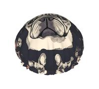 Reusable Shower Cap for Women Men Large Waterproof Shower Bonnet Washable Bath Cap I Love French Bulldog Hair Hat Elastic Band Double Layered Shower Hat for Long Hair, Braids