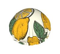Reusable Shower Cap for Women Men Large Waterproof Shower Bonnet Washable Bath Cap Lemon Fruit Pattern Hair Hat Elastic Band Double Layered Shower Hat for Long Hair, Braids