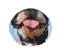 Reusable Shower Cap for Women Men Large Waterproof Shower Bonnet Washable Bath Cap Lovely Boston Terrier Hair Hat Elastic Band Double Layered Shower Hat for Long Hair, Braids