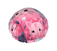 Reusable Shower Cap for Women Men Large Waterproof Shower Bonnet Washable Bath Cap Lovely Cat Hair Hat Elastic Band Double Layered Shower Hat for Long Hair, Braids