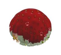 Reusable Shower Cap for Women Men Large Waterproof Shower Bonnet Washable Bath Cap Lovely Strawberry Hair Hat Elastic Band Double Layered Shower Hat for Long Hair, Braids
