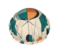 Reusable Shower Cap for Women Men Large Waterproof Shower Bonnet Washable Bath Cap Mid Century Geometric Hair Hat Elastic Band Double Layered Shower Hat for Long Hair, Braids