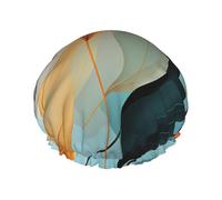 Reusable Shower Cap for Women Men Large Waterproof Shower Bonnet Washable Bath Cap Mid-Century Modern Style Hair Hat Elastic Band Double Layered Shower Hat for Long Hair, Braids