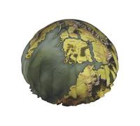Reusable Shower Cap for Women Men Large Waterproof Shower Bonnet Washable Bath Cap Middle Earth Map Hair Hat Elastic Band Double Layered Shower Hat for Long Hair, Braids